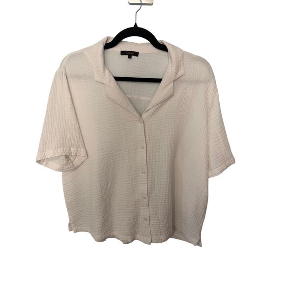 Quince Tops - Quince Organic Cotton Gauze Button Down Shirt Cream M Beachy Coastal Resort